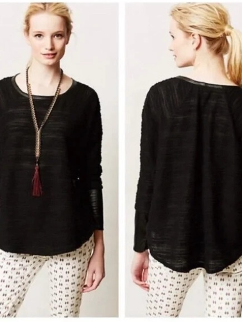 Dolan Left Coast Collection Black Textured Top Faux Leather Trim Oversized L